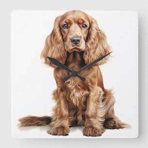 SCHÖNER ROTER ENGLISCH COCKER SPANIEL DOG QUADRATISCHE WANDUHR