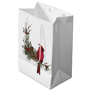Schöner Roter Kardinal an einem Branntwein Mittlere Geschenktüte