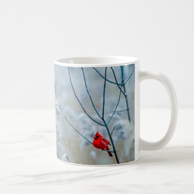 Schöner Roter Kardinal im Schnee Kaffeetasse (Rechts)