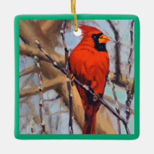 Schöner roter Kardinalvogel im Baum Keramikornament