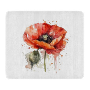 Schöner roter Mohn in Aquarellfarbe Schneidebrett