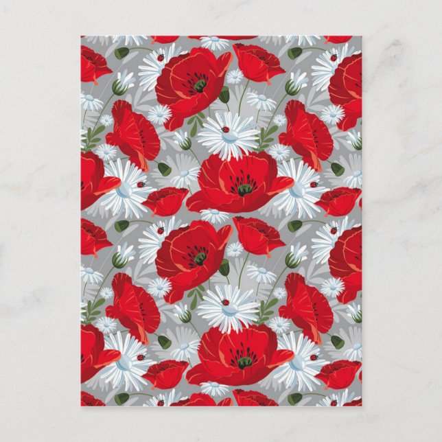 Schöner roter Mohn, weiße Molsen und Ladybug Postkarte (Vorderseite)