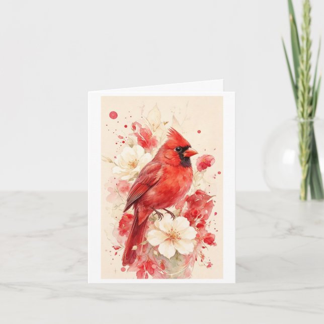 schöner roter Vogel auf einer Karte (Vorderseite)