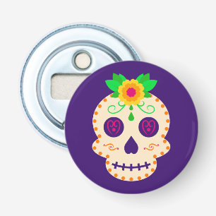 Schöner Schädel mit Blume Día de los Muertos Flaschenöffner