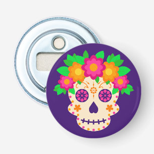 Schöner Schädel mit Blume Día de los Muertos Flaschenöffner