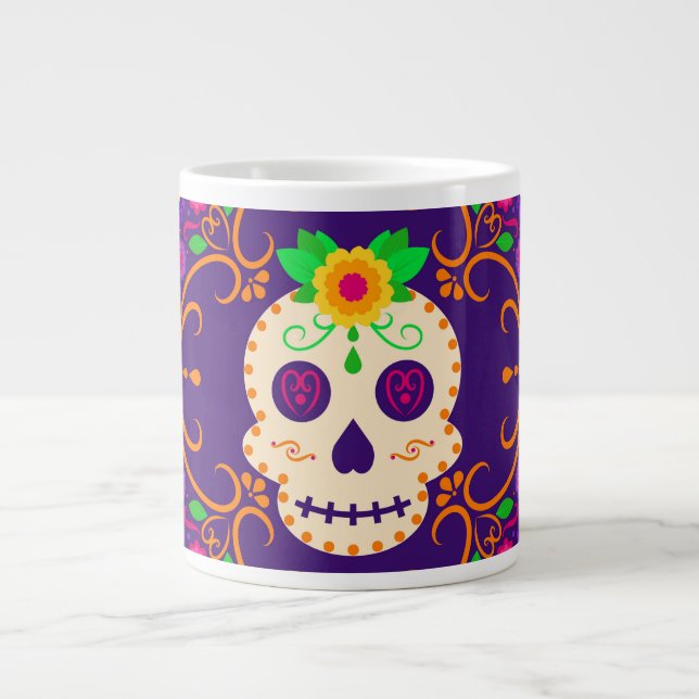 Schöner Schädel mit Blume Día de los Muertos Jumbo-Tasse (Vorderseite)