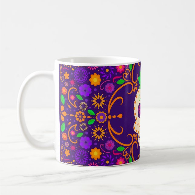 Schöner Schädel mit Blume Día de los Muertos Kaffeetasse (Links)