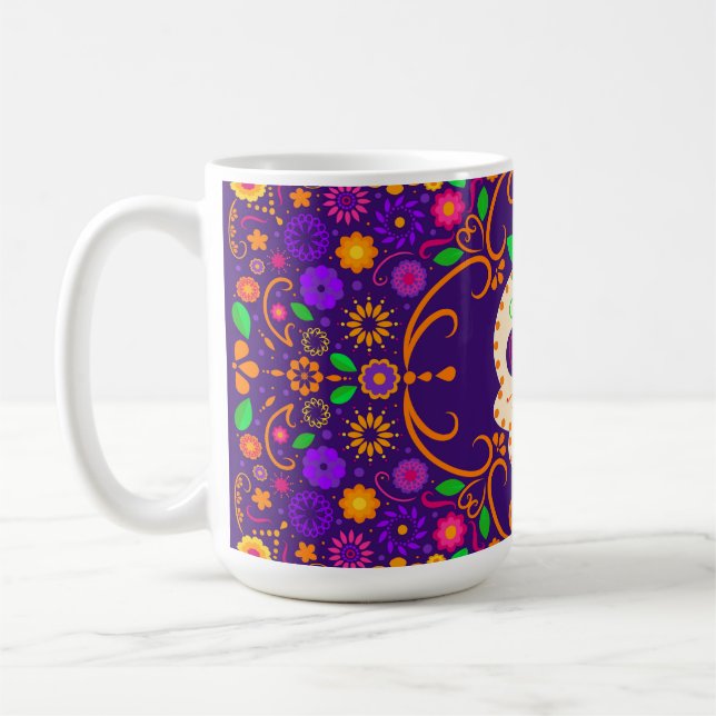 Schöner Schädel mit Blume Día de los Muertos Kaffeetasse (Links)