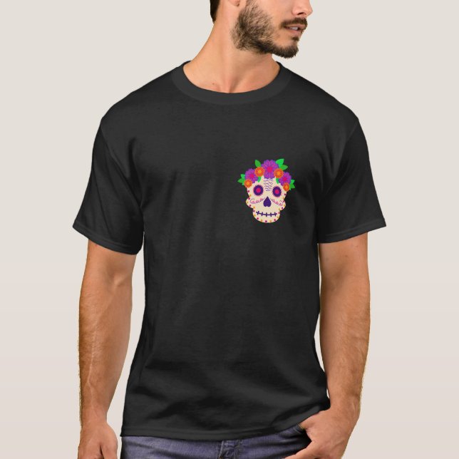 Schöner Schädel mit Blume Día de los Muertos T-Shirt (Vorderseite)
