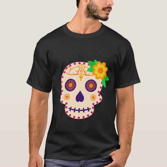 Schöner Schädel mit Blume Día de los Muertos T-Shirt (Vorderseite)