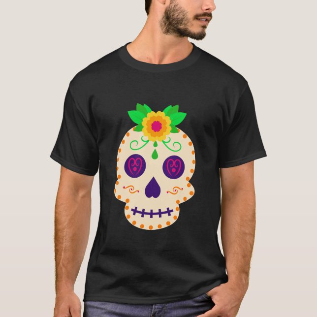 Schöner Schädel mit Blume Día de los Muertos T-Shirt (Vorderseite)