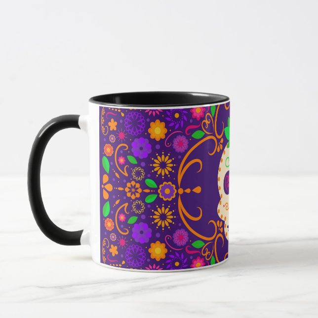 Schöner Schädel mit Blume Día de los Muertos Tasse (Links)