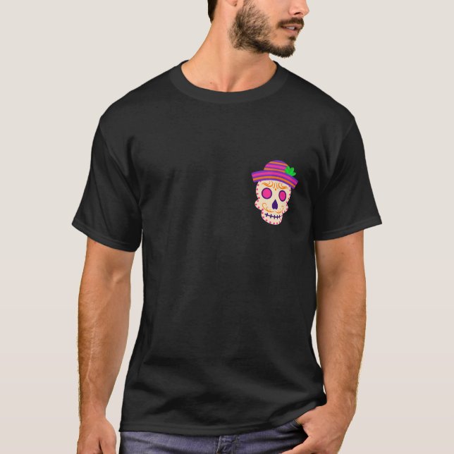 Schöner Schädel mit Sombrero Día de los Muertos T-Shirt (Vorderseite)