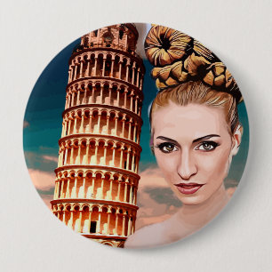 Schöner Schieftturm der Pisa abstrakte Kunst Button
