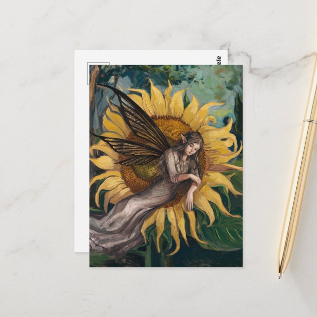 Schöner Schlaf am Sonnenblumen Postkarte (Vorderseite/Rückseite Beispiel)