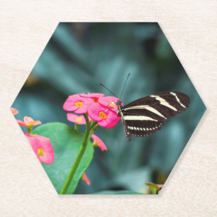 Schöner Schmetterling auf rosa Blume Untersetzer