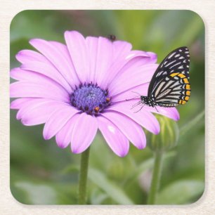 Schöner Schmetterling in rosa Blume Rechteckiger Pappuntersetzer
