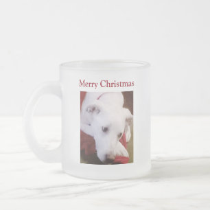 Schöner Schneeweißer Weihnachtshund Rot Mattglastasse