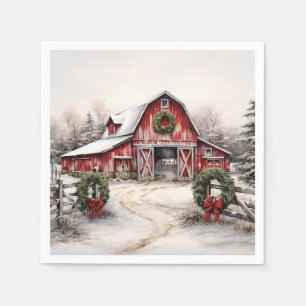 Schöner SchneeWinter Rustikaler Roter Barn Weihnac Serviette