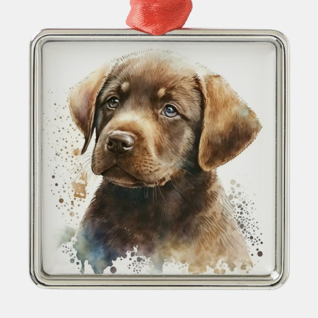 SCHÖNER SCHOKOLADENLABRADOR RETRIEVER HUND ORNAMENT AUS METALL (Vorne)