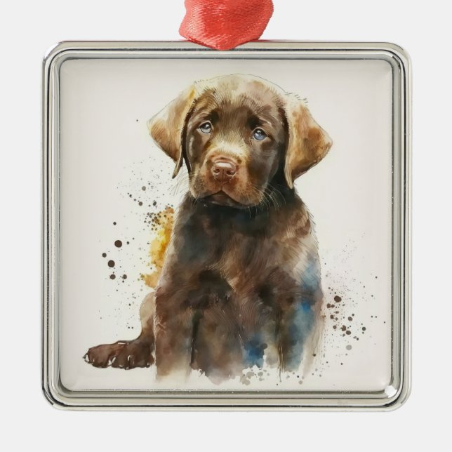 SCHÖNER SCHOKOLADENLABRADOR RETRIEVER HUND ORNAMENT AUS METALL (Vorne)