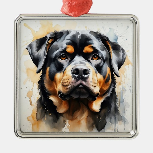 SCHÖNER SCHWARZ & TAN ROTTWEILER PUPPENHUND ORNAMENT AUS METALL (Vorne)