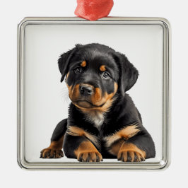 SCHÖNER SCHWARZ & TAN ROTTWEILER PUPPENHUND ORNAMENT AUS METALL