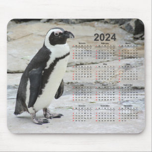Schöner Schwarz-Weiß-Pinguin 2024 Kalender Mousepad