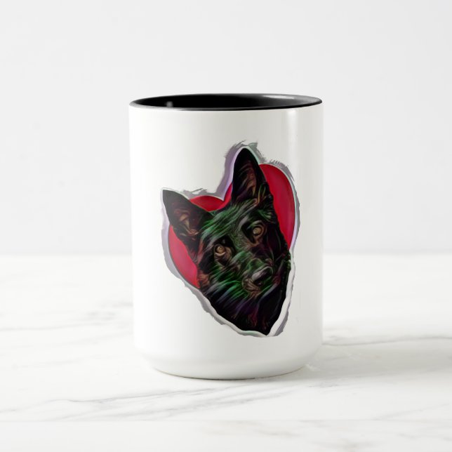 Schöner Schwarzer Deutscher Schäferhund PopArt Tasse (Zentrum)