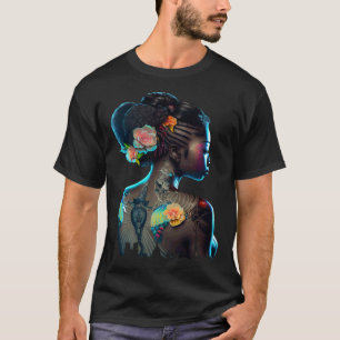 Schöner Schwarzer FrauenFun Tattoos Blume Afrikani T-Shirt