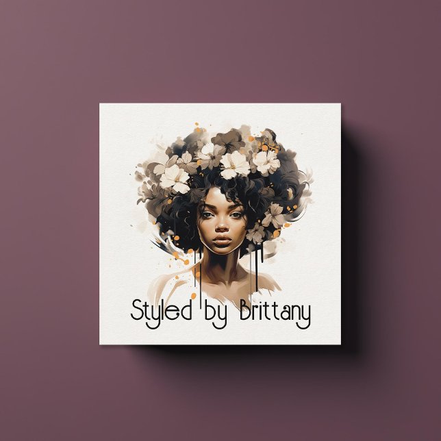 Schöner Schwarzer Frauenhaus Makeup Stylist Quadratische Visitenkarte (Von Creator hochgeladen)