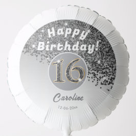 Schöner Schwarzer Glitzer Sweet 16. Geburtstag Ballon