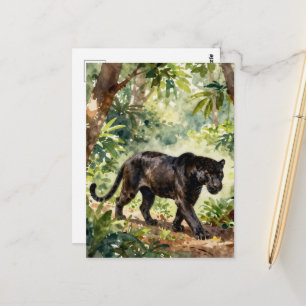 Schöner schwarzer Panther im Wald Postkarte