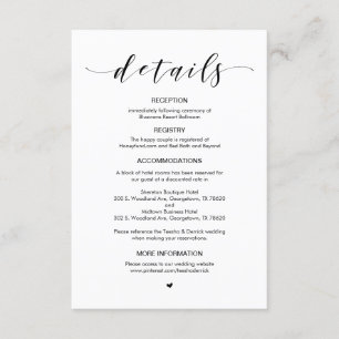Schöner Schwarzer Schriftart, Details zur Hochzeit Begleitkarte