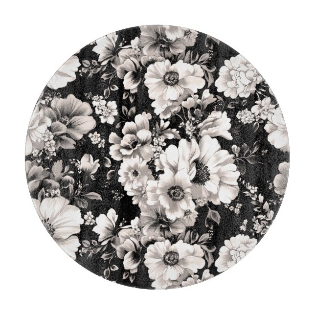 Schöner schwarzer und leichter Sepiaton floral Schneidebrett (Vorderseite)