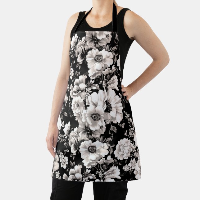 Schöner schwarzer und leichter Sepiaton floral Schürze (InSitu)