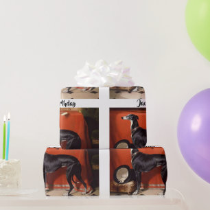 Schöner schwarzer und weißer Windhund Geschenkpapier