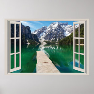 Schöner See durch Fenster Poster, Window Lakeh Poster