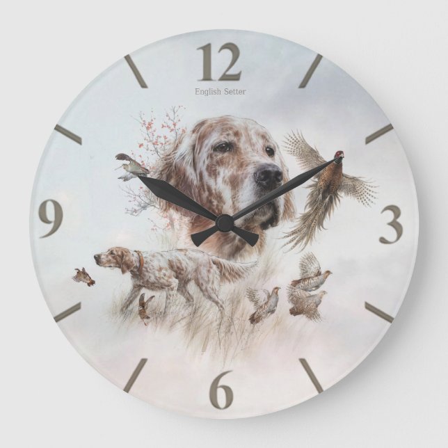 Schöner Setter, Kunst Große Wanduhr (Vorderseite)