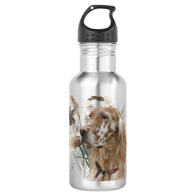 Schöner Setter mit Fasanen, Kunst Edelstahlflasche (Vorderseite)