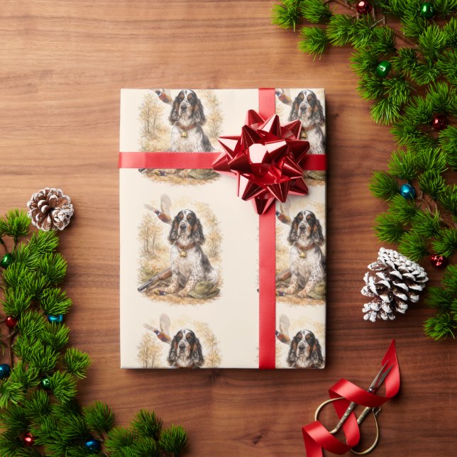 Schöner Setter mit Fasanen , Kunst Geschenkpapier (Feiertagsgeschenk)