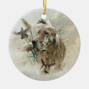 Schöner Setter mit Fasanen, Kunst Keramik Ornament