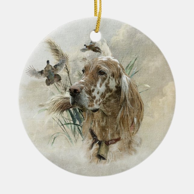 Schöner Setter mit Fasanen, Kunst Keramik Ornament (Vorne)