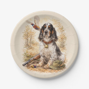 Schöner Setter mit Fasanen, Kunst Pappteller