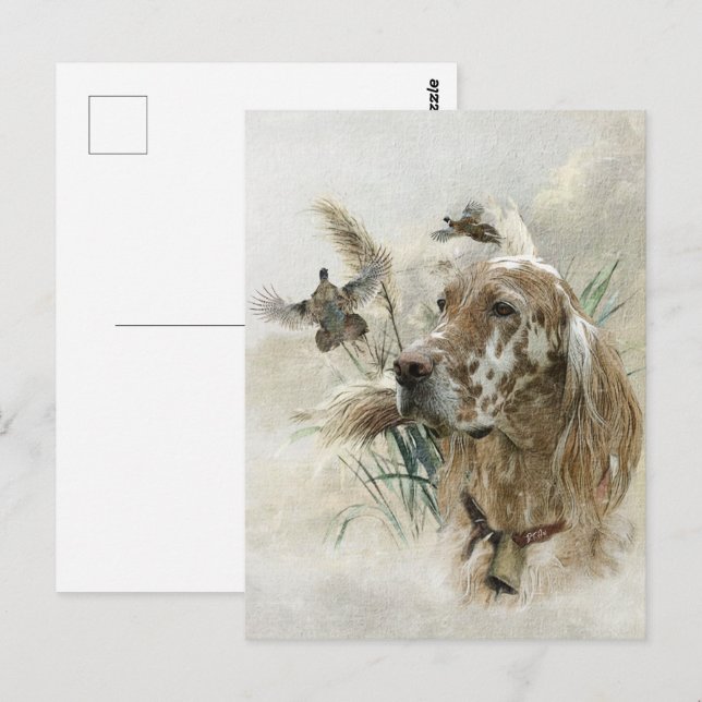 Schöner Setter mit Fasanen, Kunst Postkarte (Vorne/Hinten)