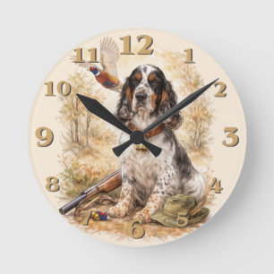 Schöner Setter mit Fasanen, Kunst Runde Wanduhr