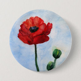 Schöner Sinnesrote Mohnblumen-Aquarellkunst Button