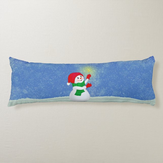 Schöner Snowman auf Sky Blue Body Pillow Seitenschläferkissen (Vorderseite)