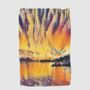 Schöner Sonnenaufgang als Aquarell Design Golfhandtuch