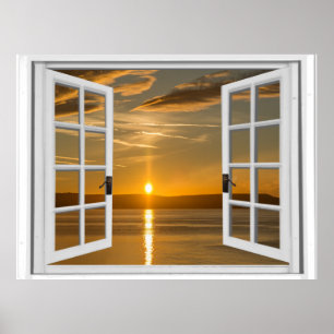 Schöner Sonnenaufgang-künstliche Fenster-Ansicht Poster